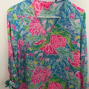 Easter Lilly Pulitzer Bunny Business Shirt XS pink